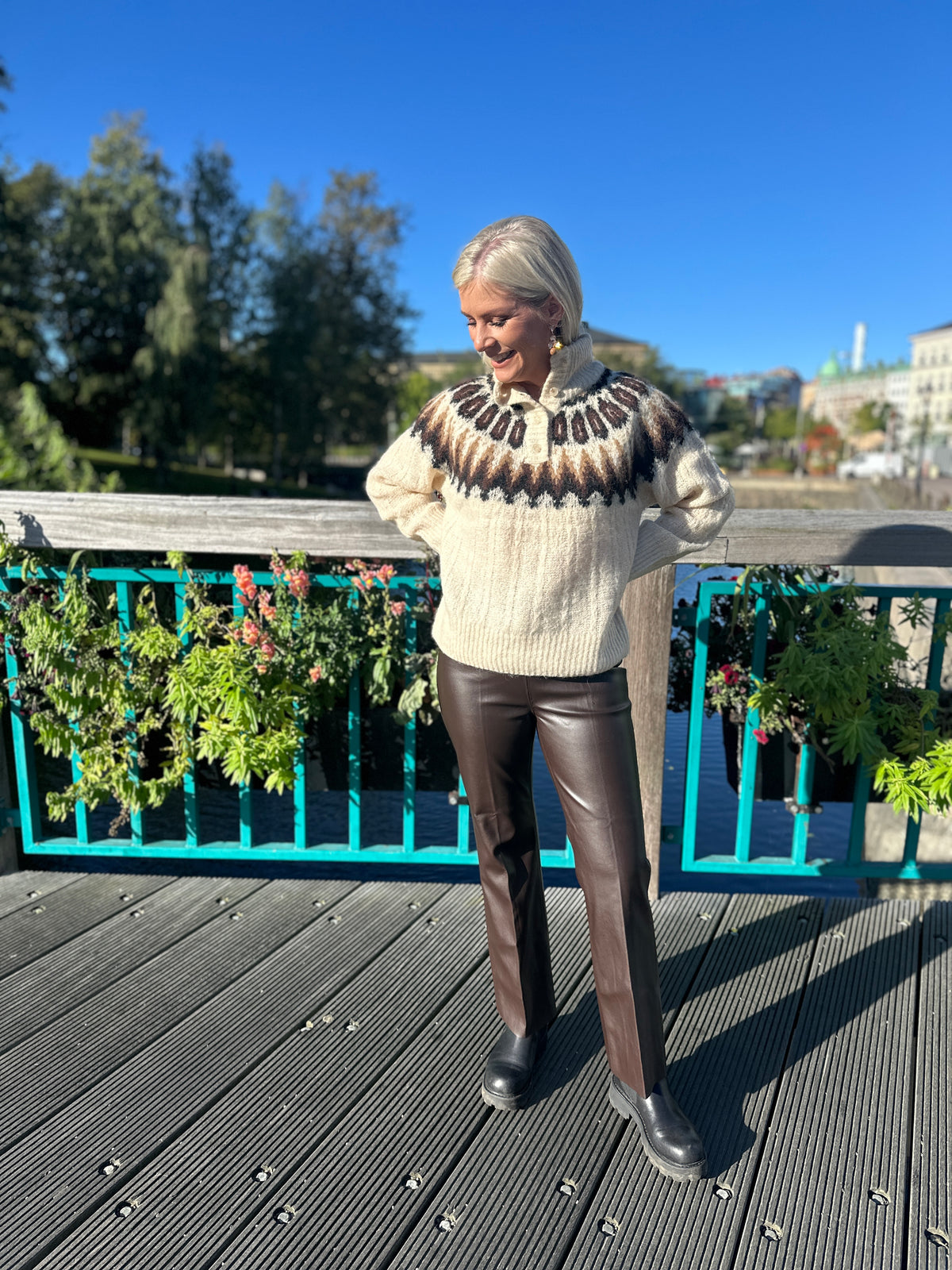 Yasdomina Long Sleeve Wool Blend Knit Pullover Wood Ash W Dijonshaved Chocolate
