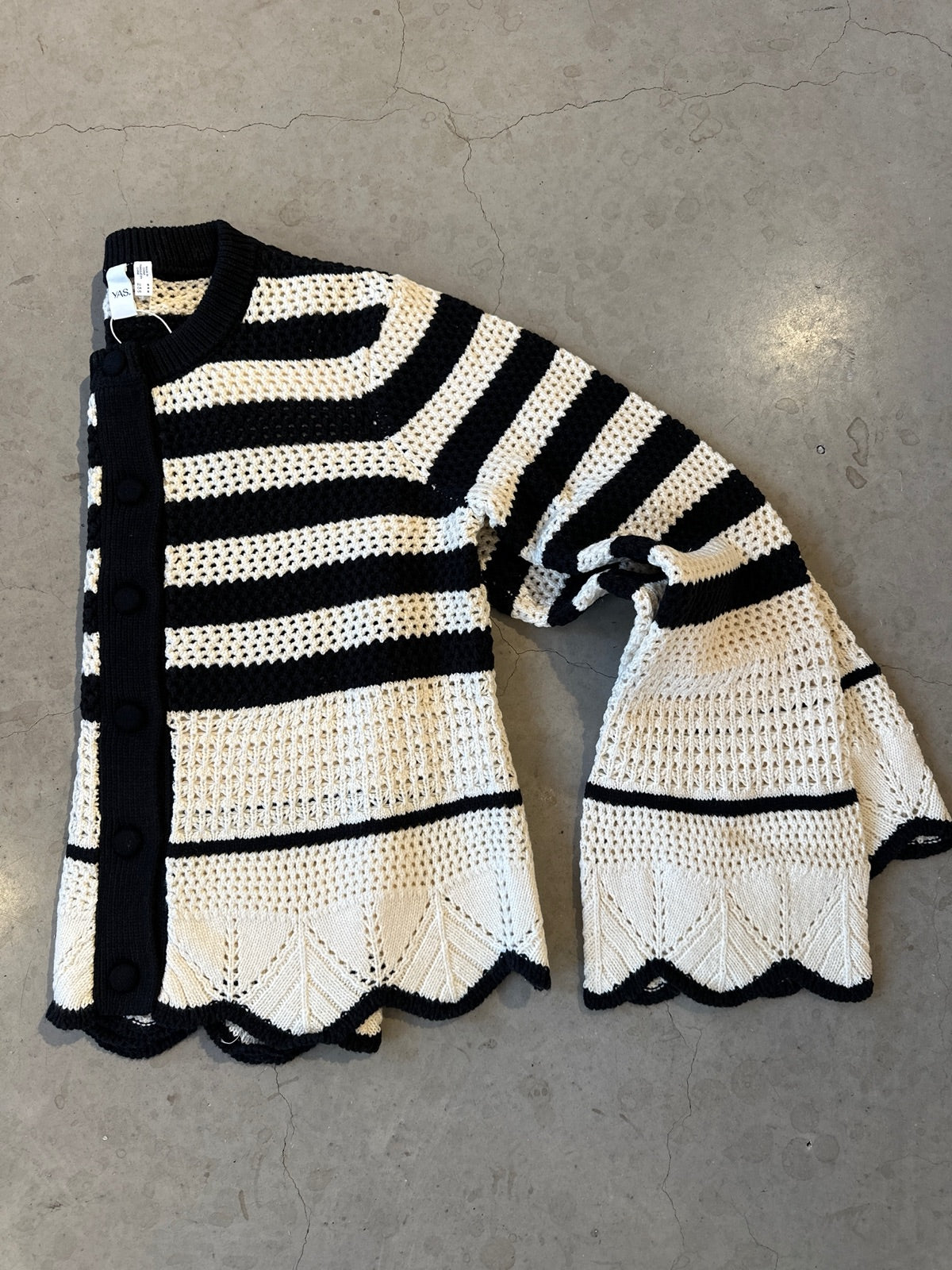 Yaselina Long Sleeve Knit Cardigan Black W Birch Stripe