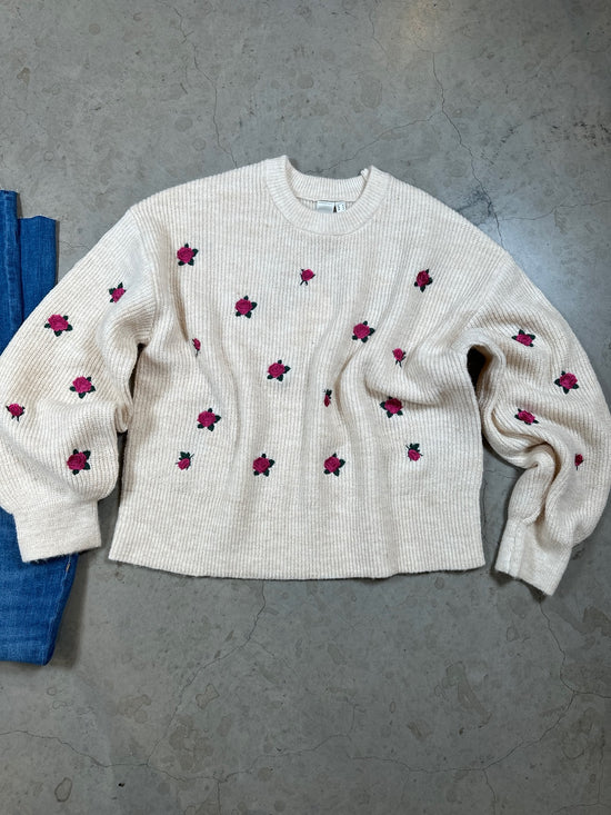 Yasfleur Long Sleeve Knit Pullover Birch Bouquet Flower