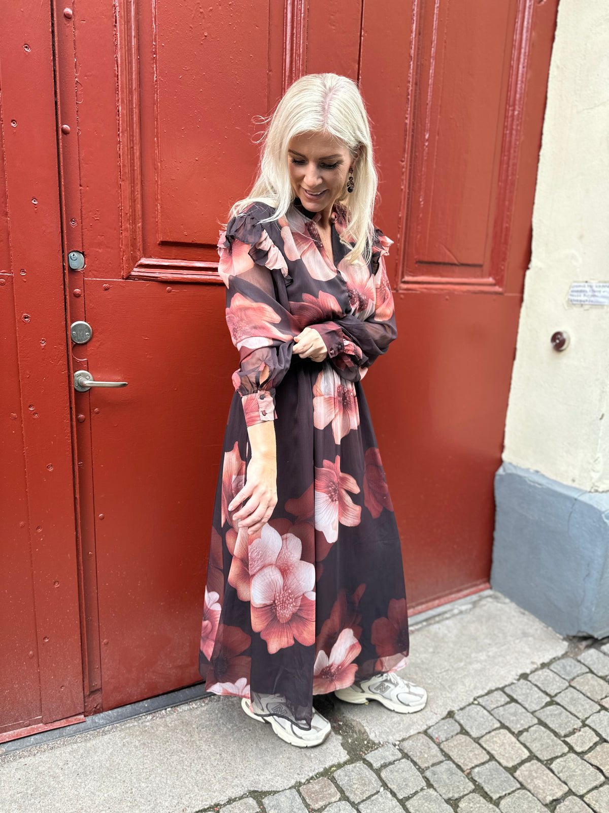Yasflow Long Sleeve Long Dress Coffee Bean Flow Print