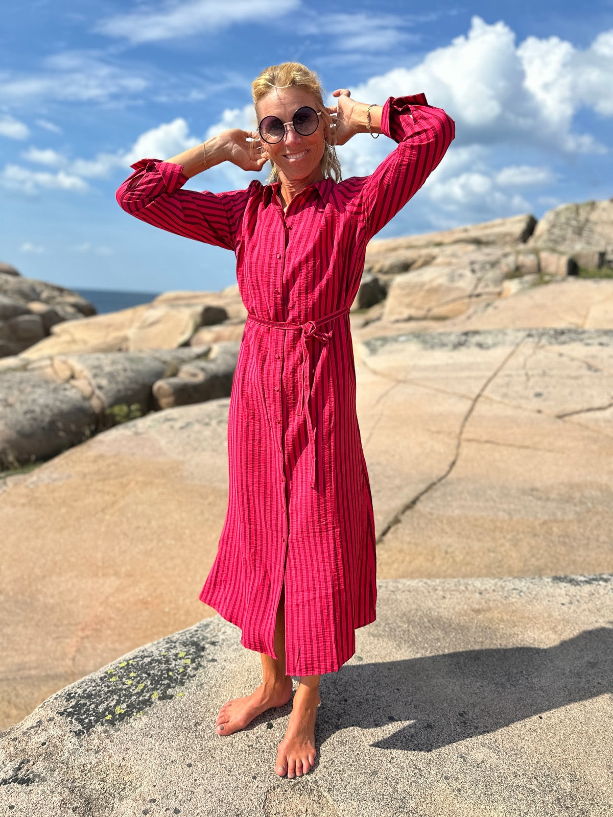 Yaskaya Long Sleeve Long Shirt Dress Rethink Pink Tibetan Red