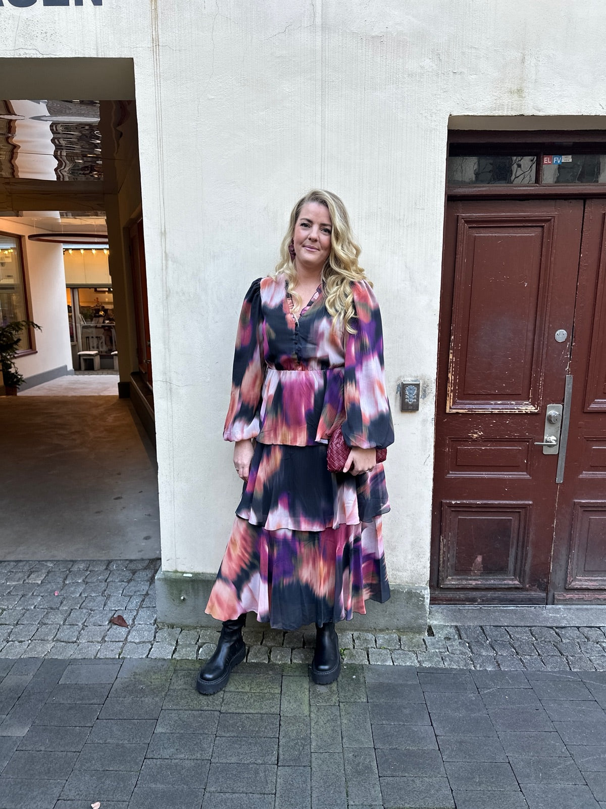 Yasmindy Long Sleeve Long Dress Show Black Mindy Aop