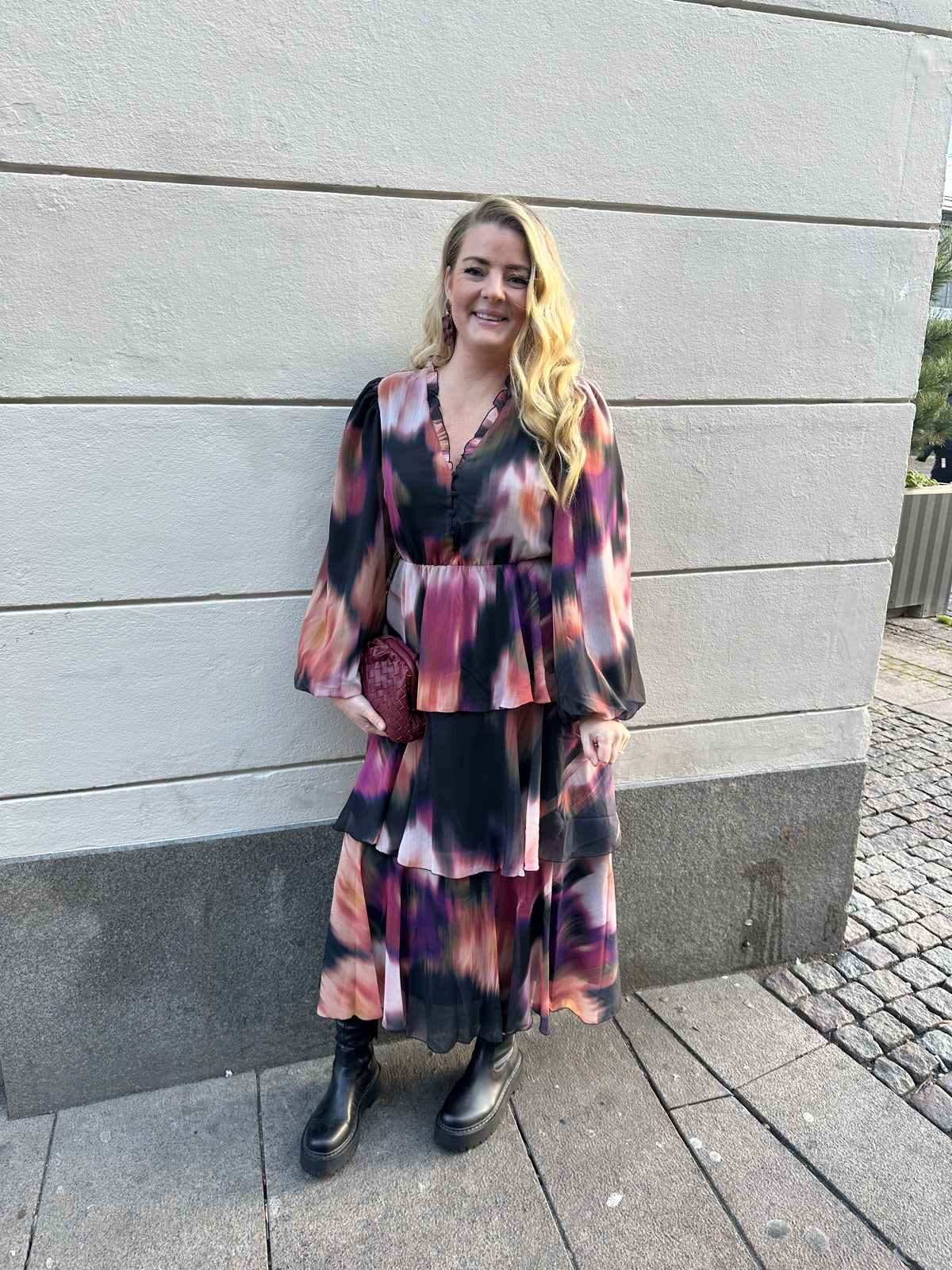 Yasmindy Long Sleeve Long Dress Show Black Mindy Aop