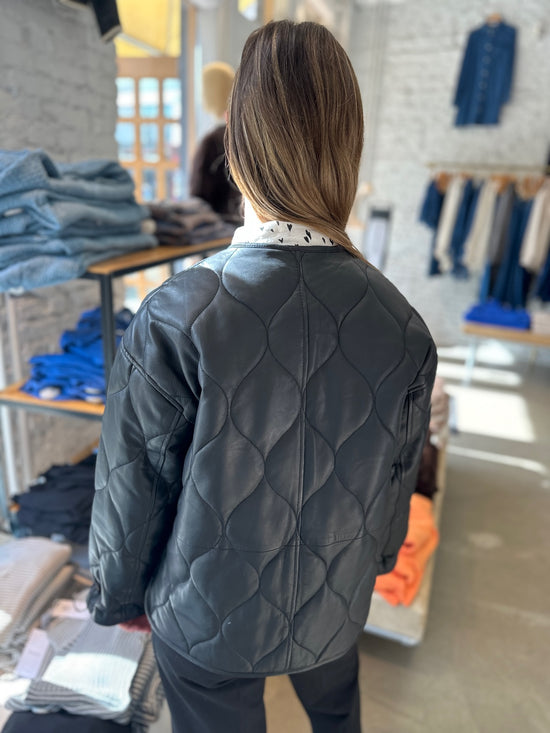 Yasnoria Quilted Leather Jacket Black