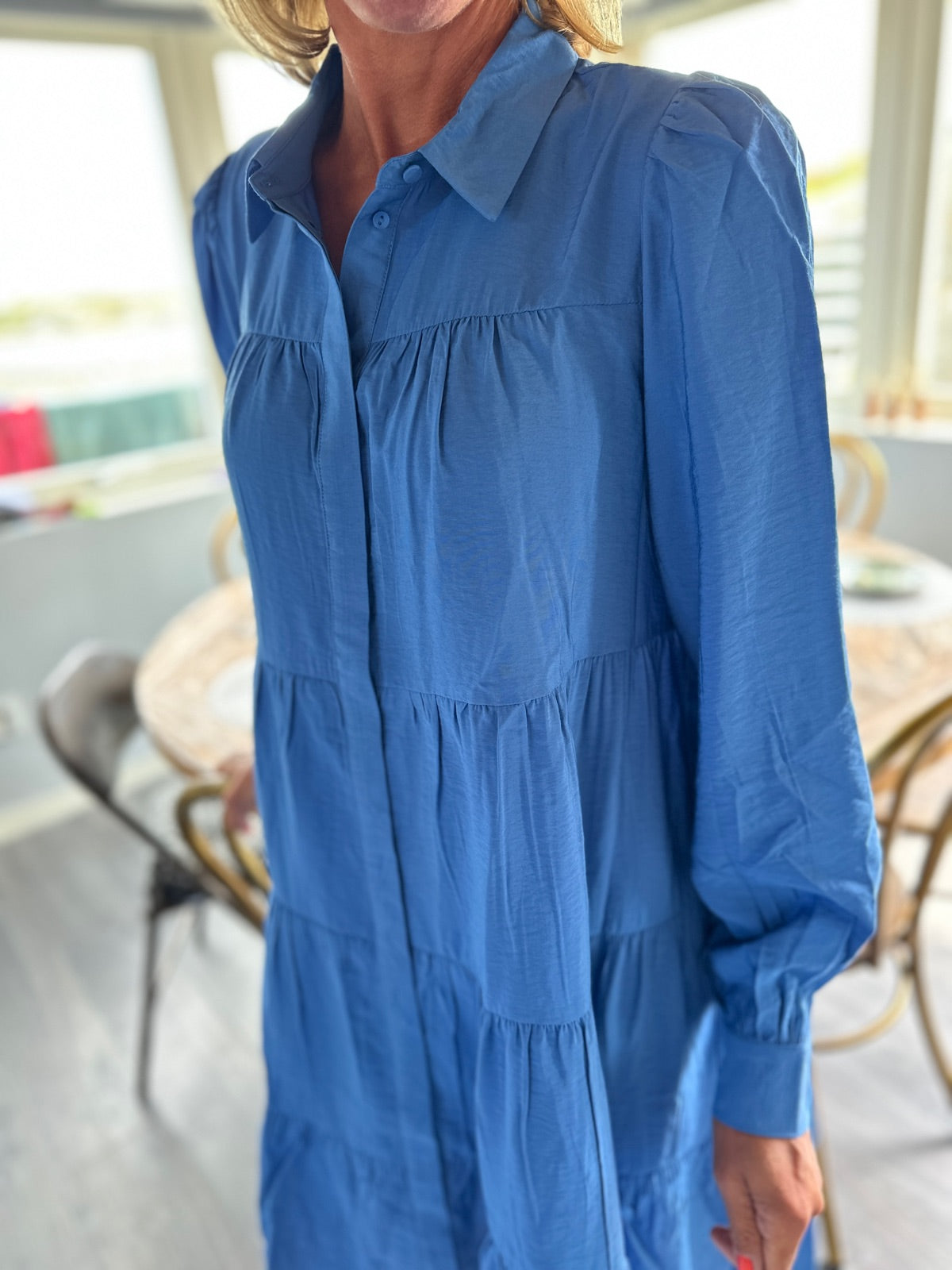 Yaspala Long Sleeve Shirt Dress Federal Blue