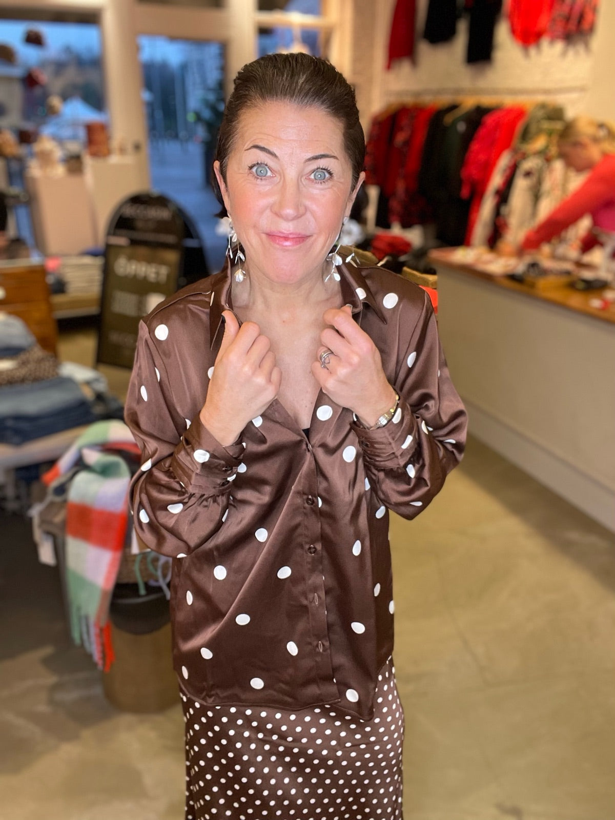 Yaspella Long Sleeve Shirt Pinecone Ecru Dots