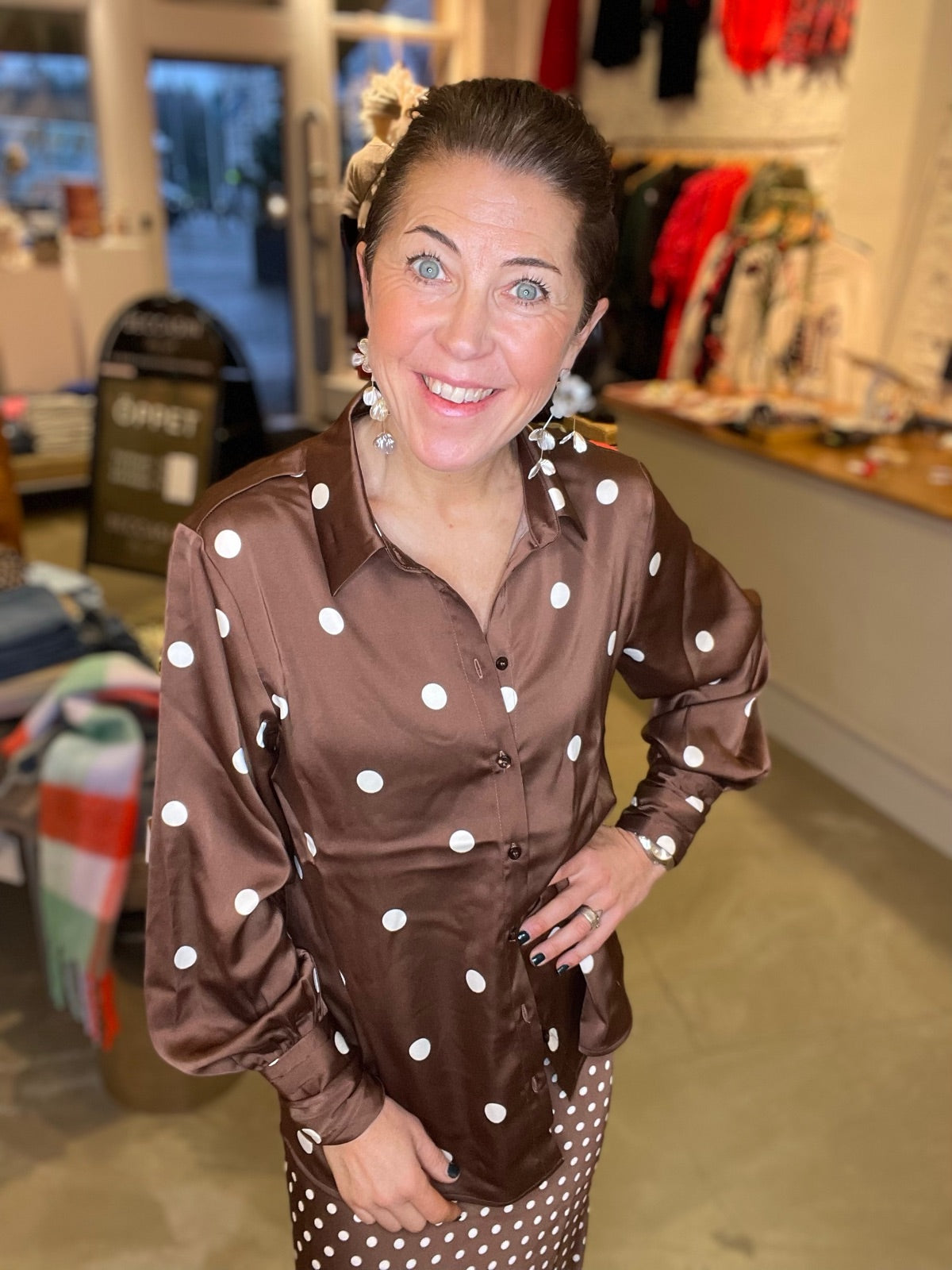 Yaspella Long Sleeve Shirt Pinecone Ecru Dots