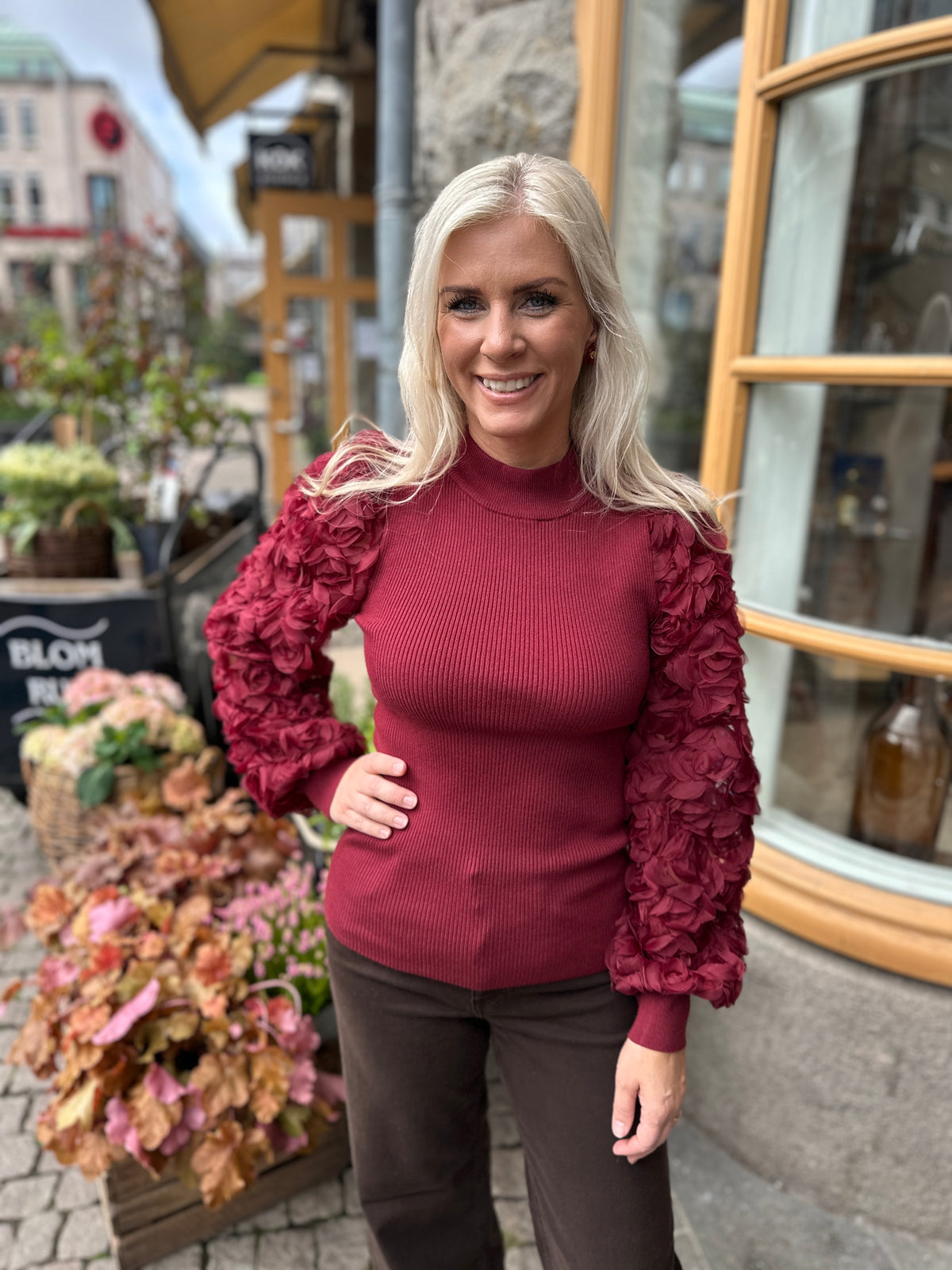 Yasrunella Long Sleeve High Neck Knit Pullover Fig
