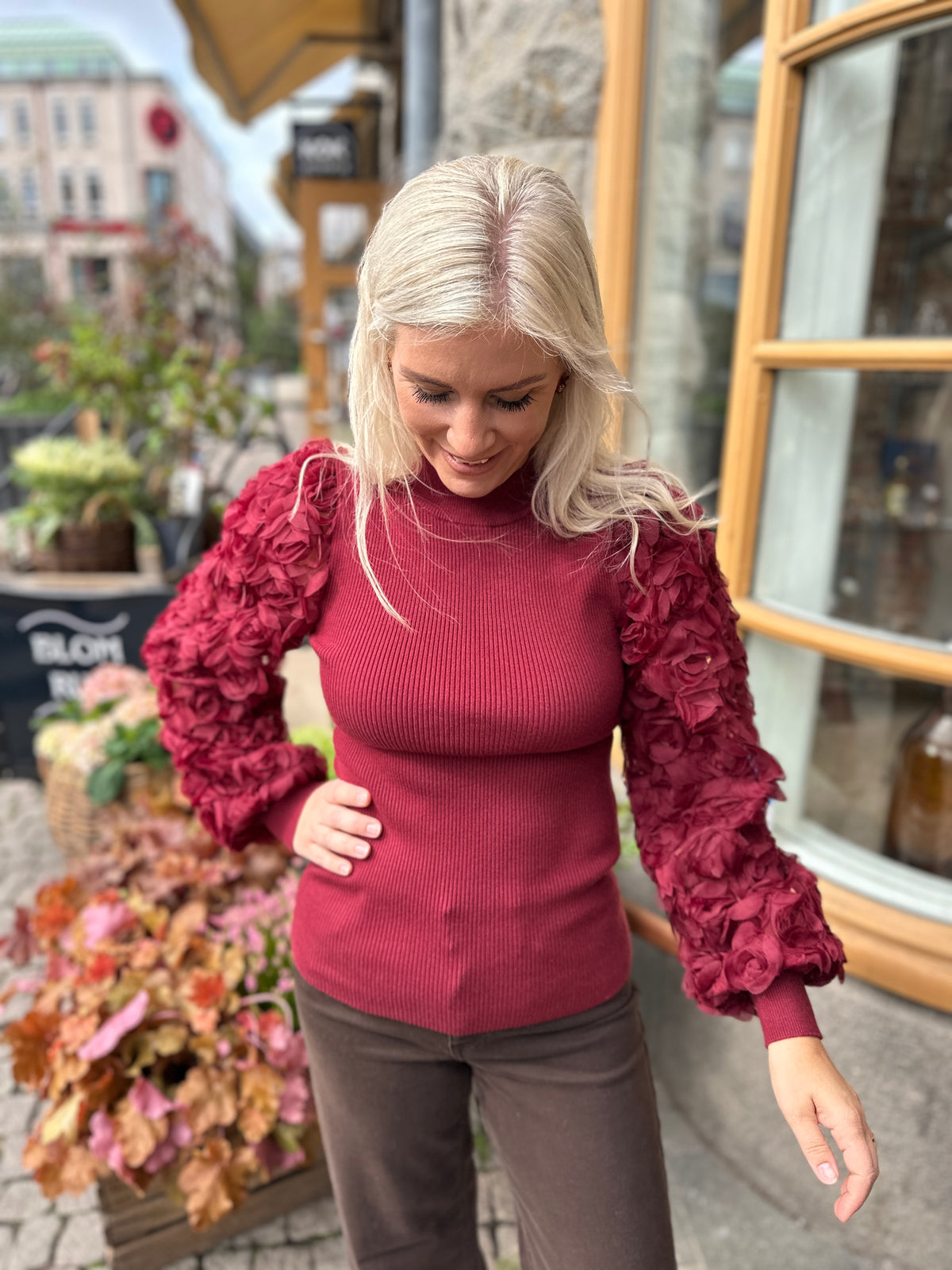 Yasrunella Long Sleeve High Neck Knit Pullover Fig