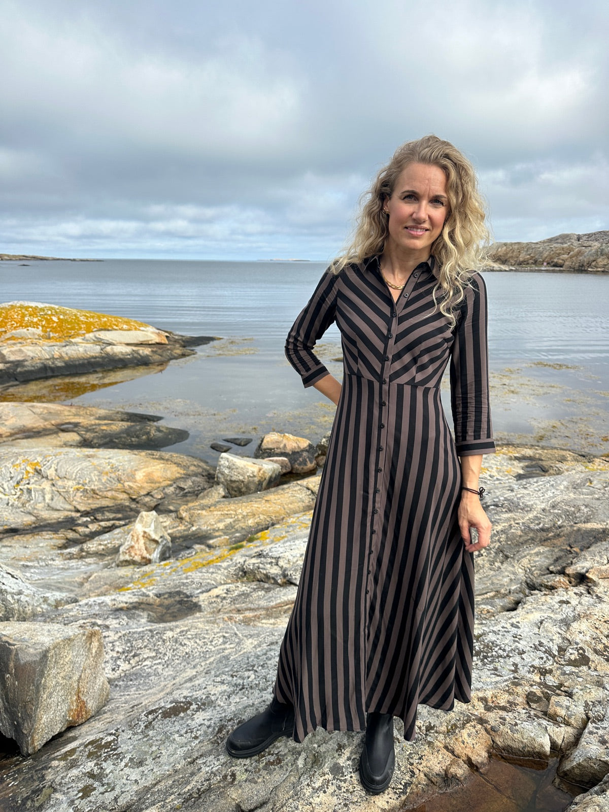 Yassavanna Long Shirt Dress Chocolate Brown Black