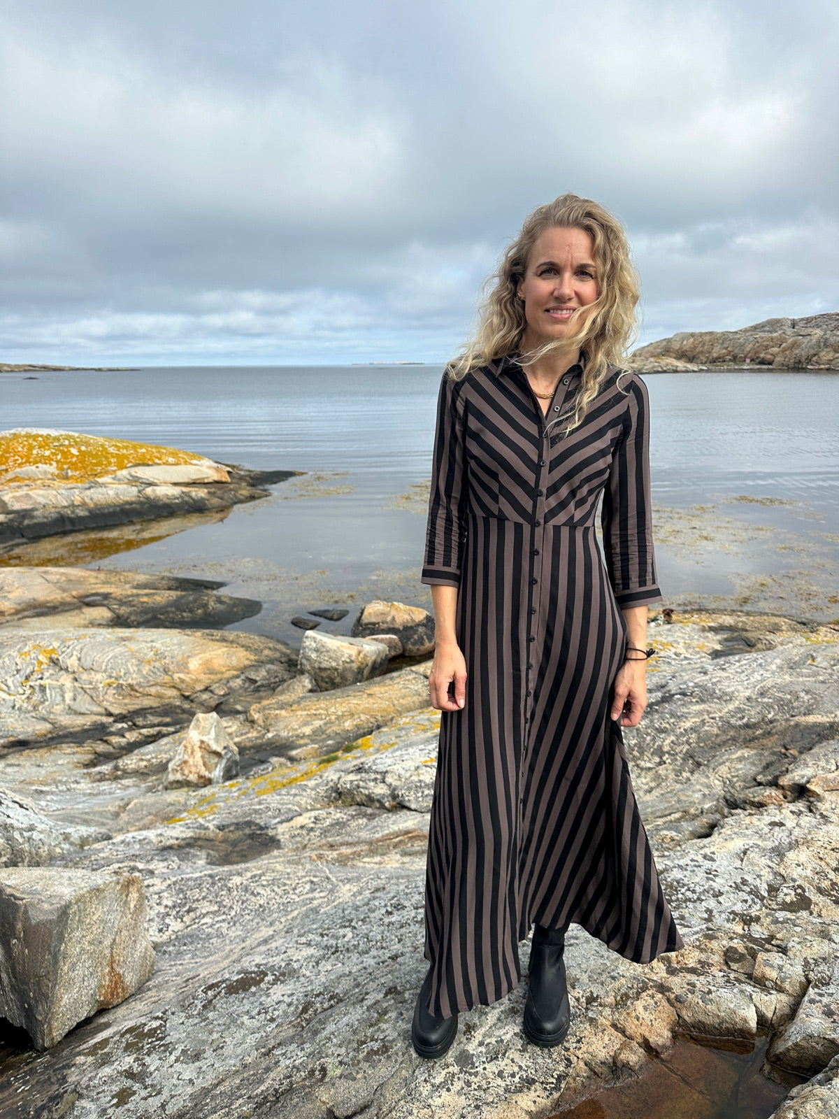 Yassavanna Long Shirt Dress Chocolate Brown Black