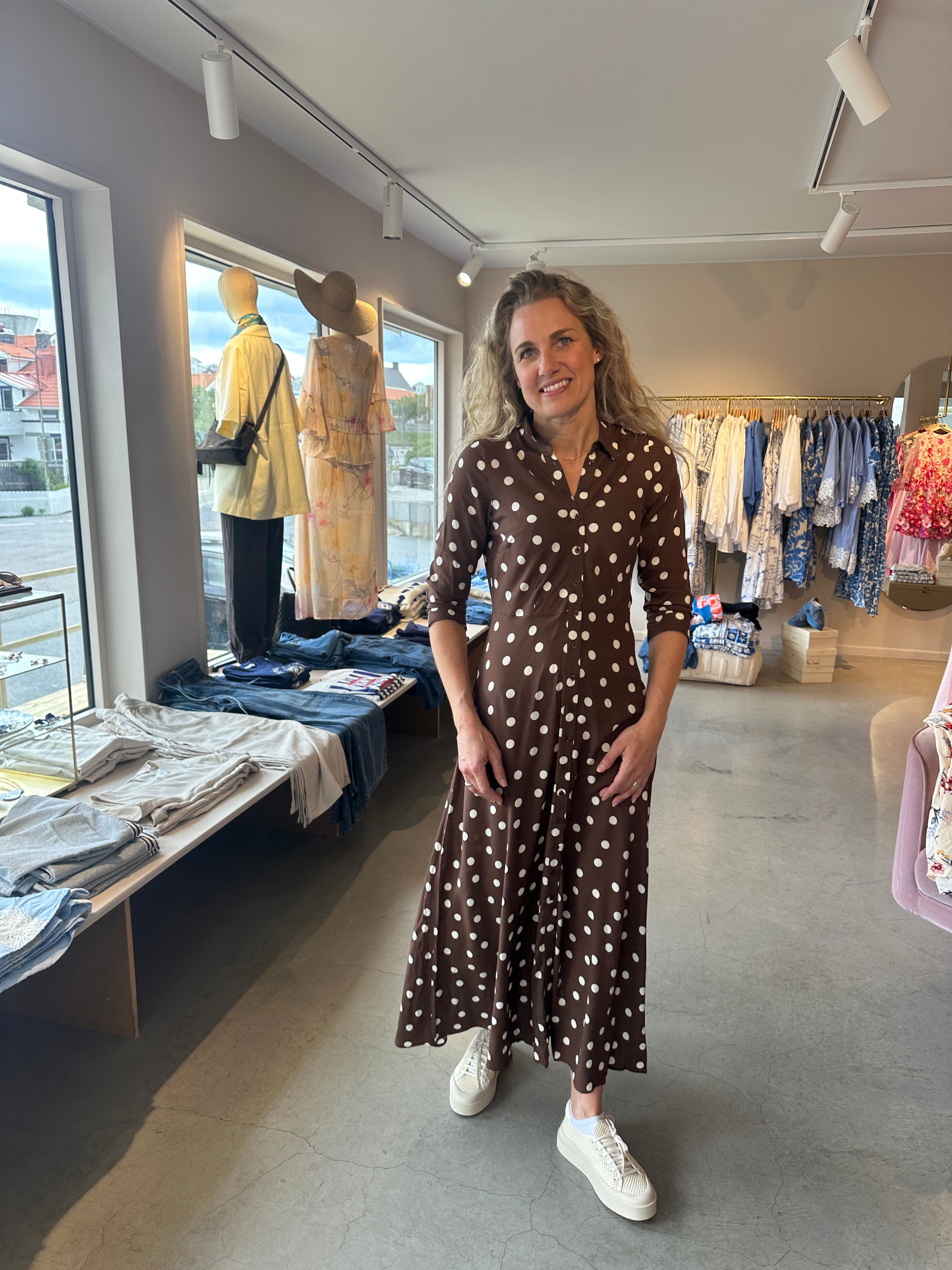 Yassavanna Long Shirt Dress Pinecone Ecru Dots Print