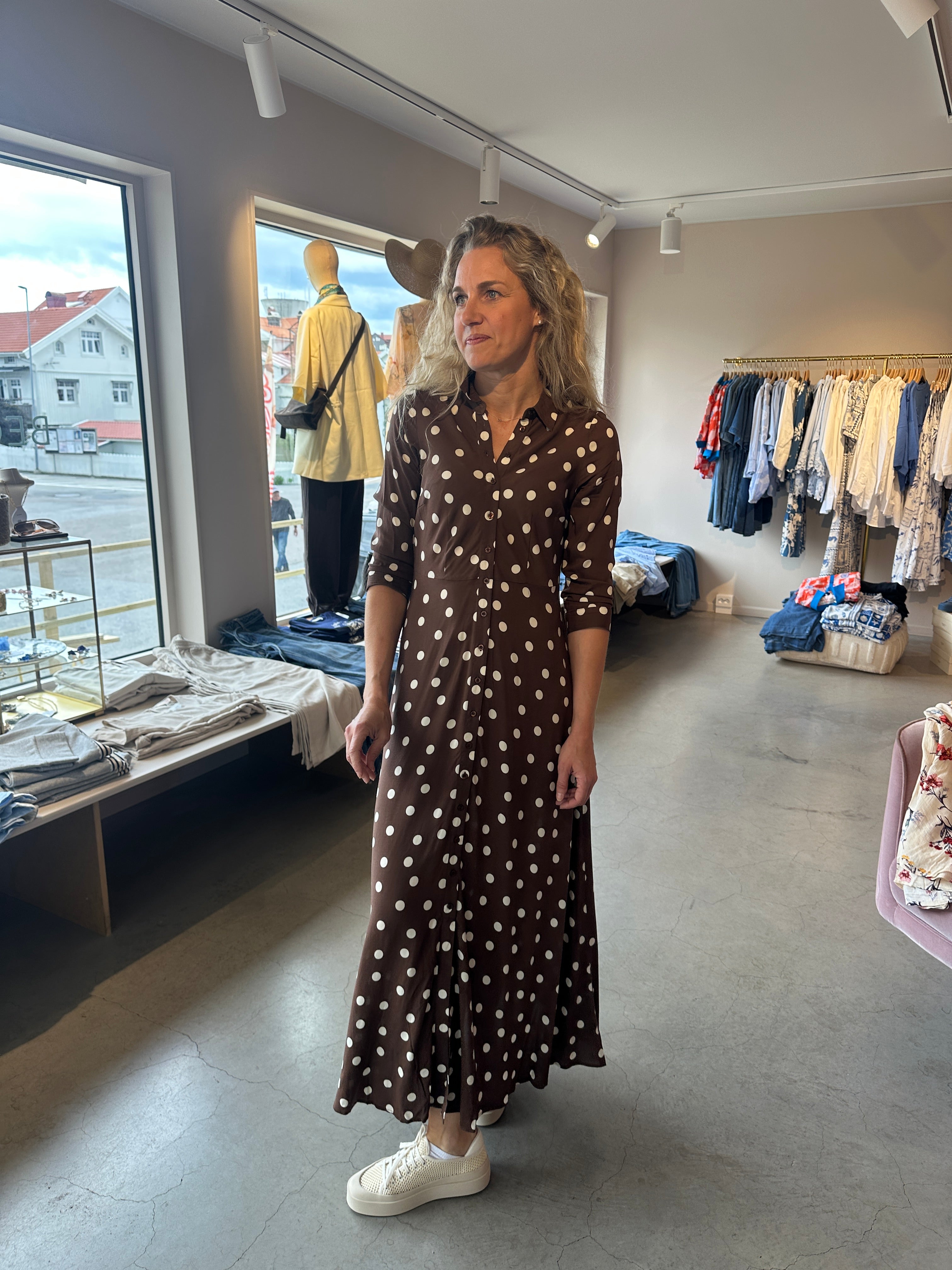 Yassavanna Long Shirt Dress Pinecone Ecru Dots Print