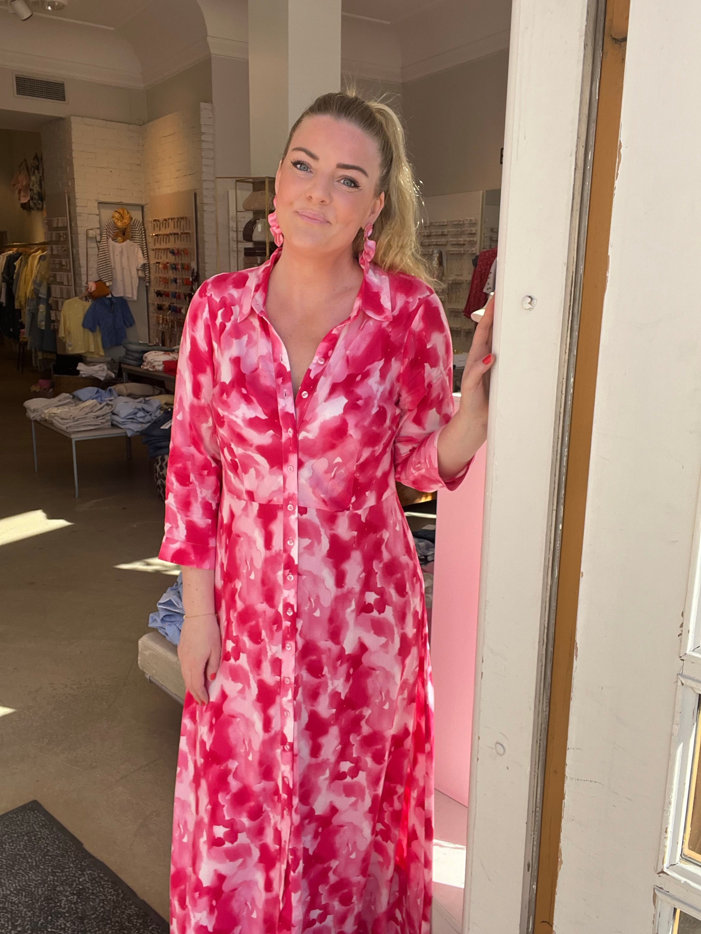 Yassavanna Long Shirt Dress Pink Blurry Print