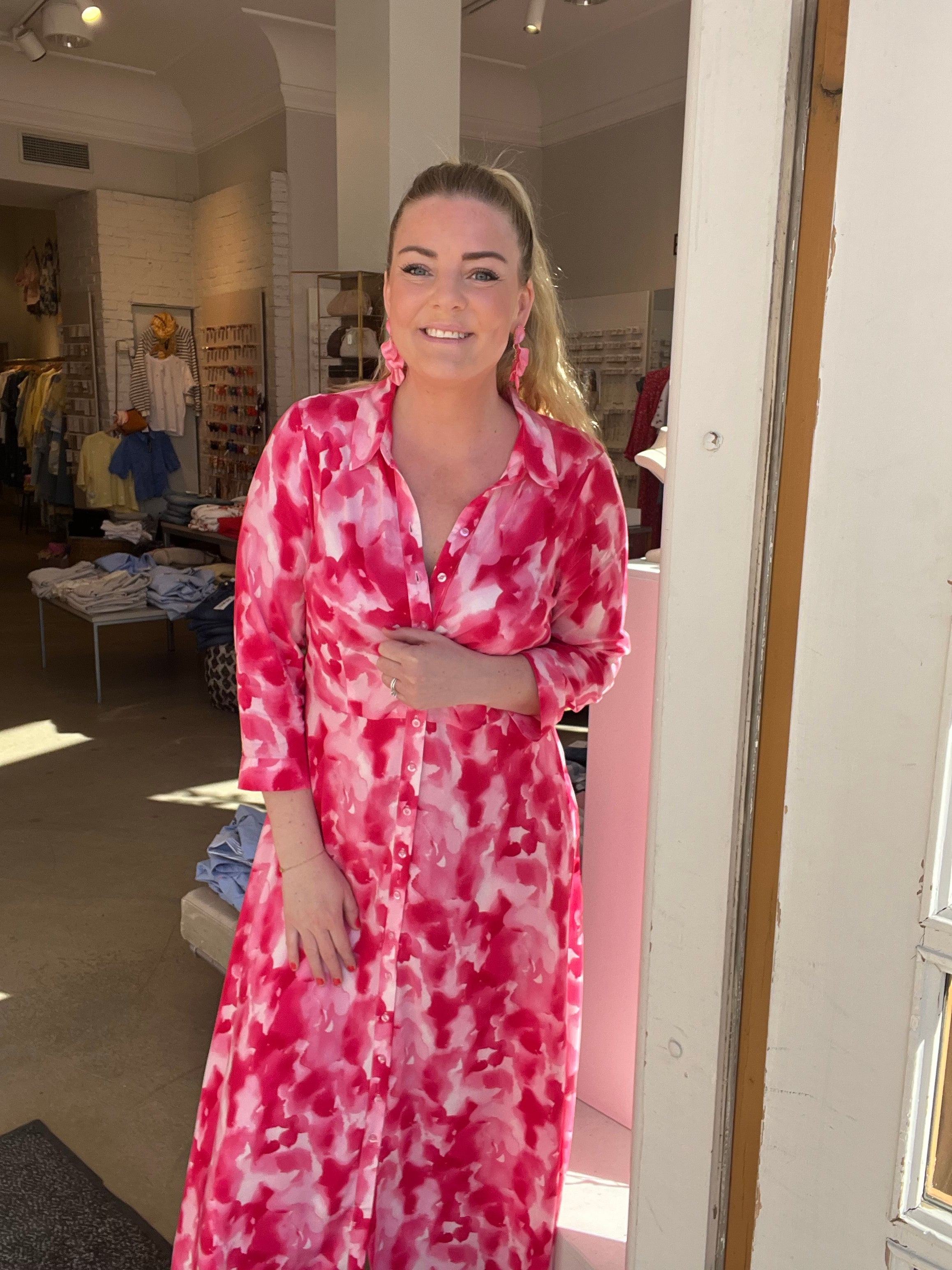 Yassavanna Long Shirt Dress Pink Blurry Print