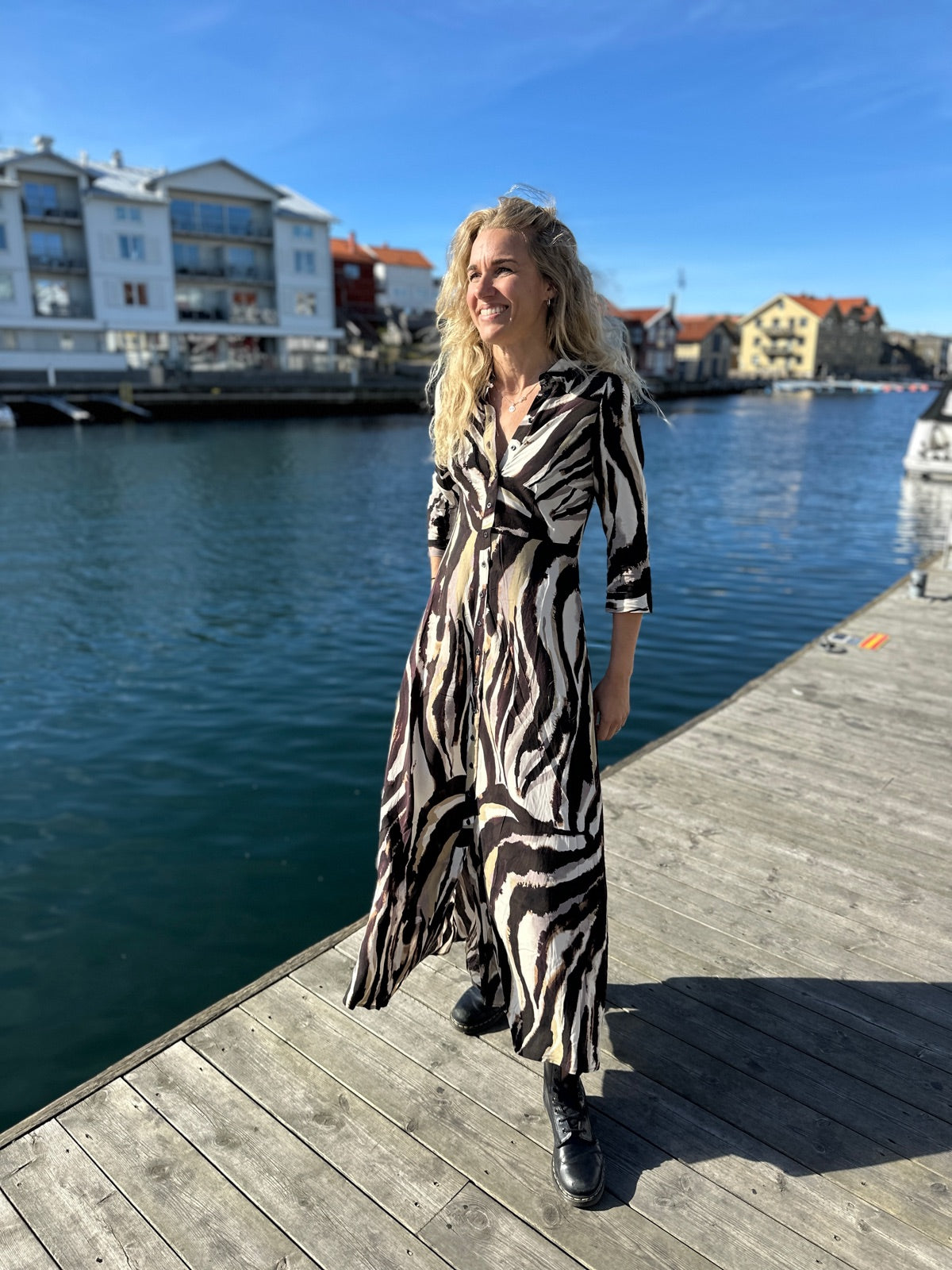 Yassavanna Long Shirt Dress Sandshell Zebra Print