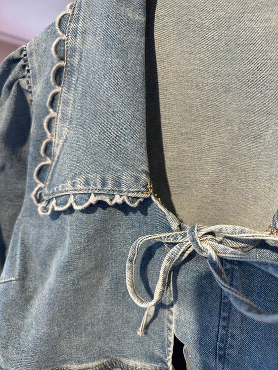 Yasscala Short Sleeve Denim Top Light Blue Denim