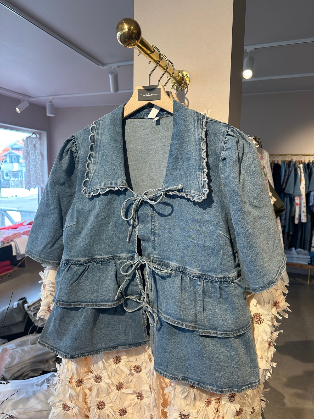 Yasscala Short Sleeve Denim Top Light Blue Denim