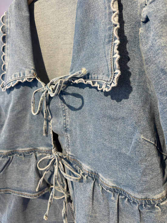 Yasscala Short Sleeve Denim Top Light Blue Denim