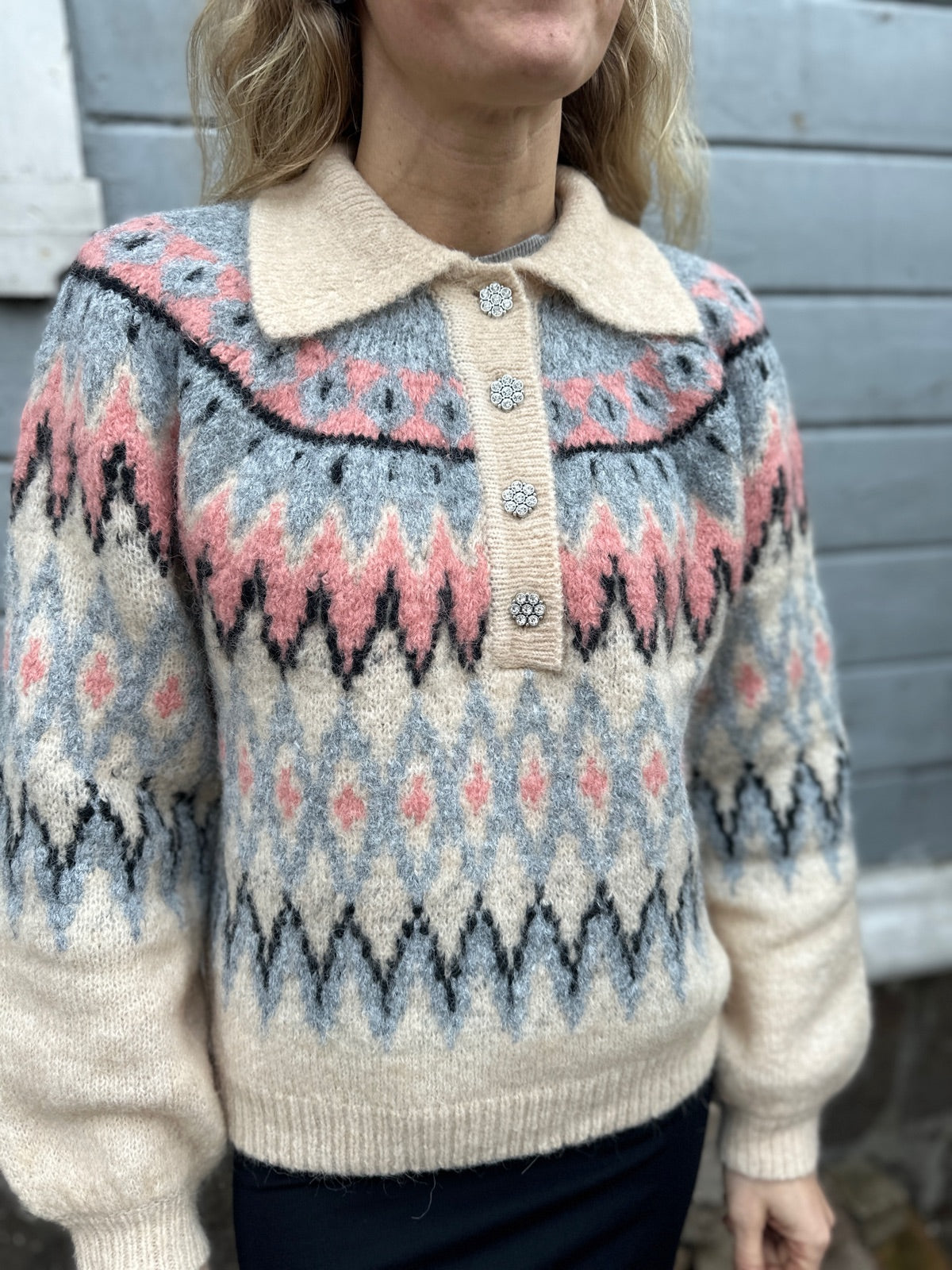 Yasshima Long Sleeve Knit Pullover Sandshell Shima Checks