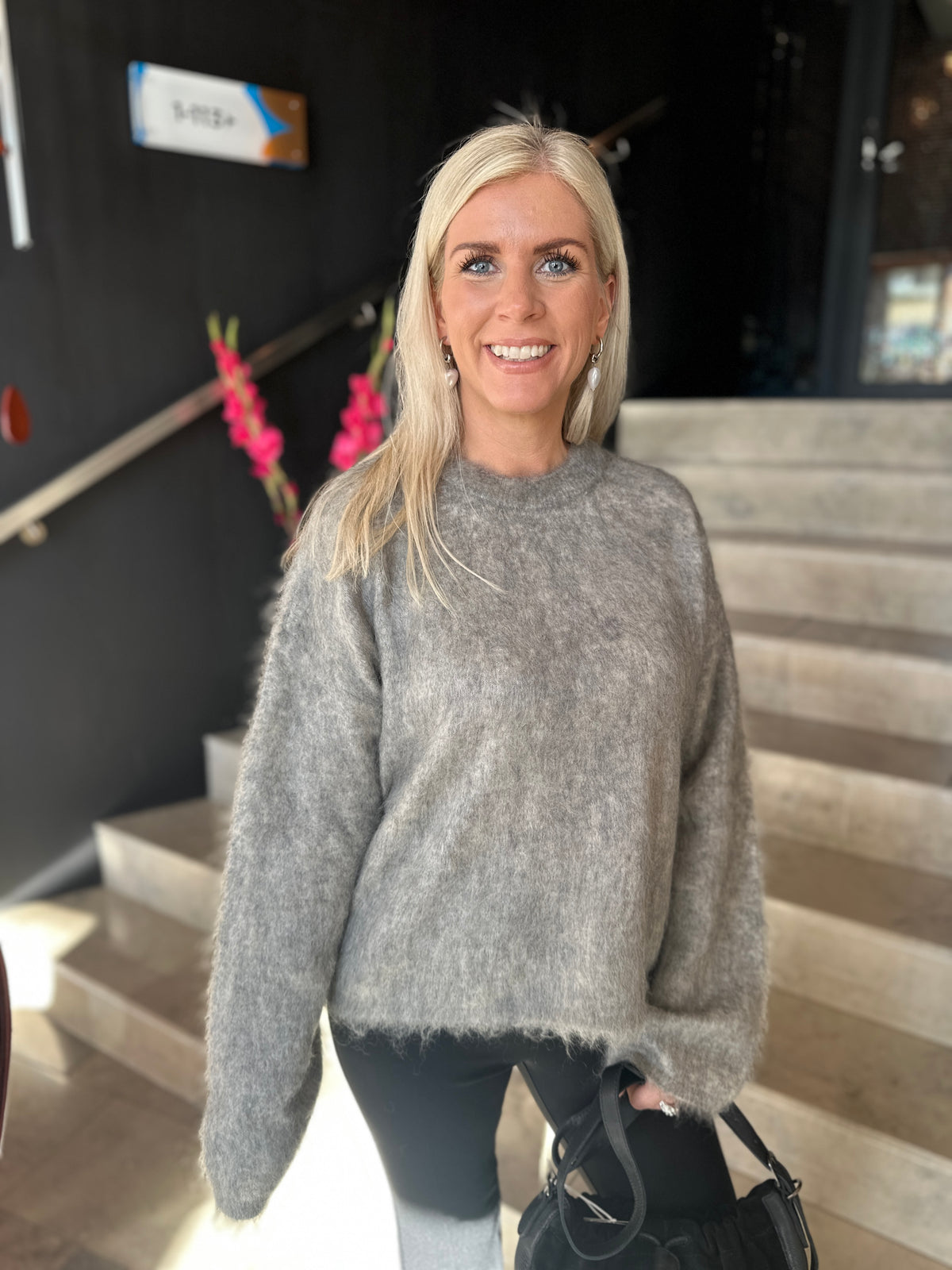 Yastilde Long Sleeve Mohair Blend Pullover Light Grey Melange
