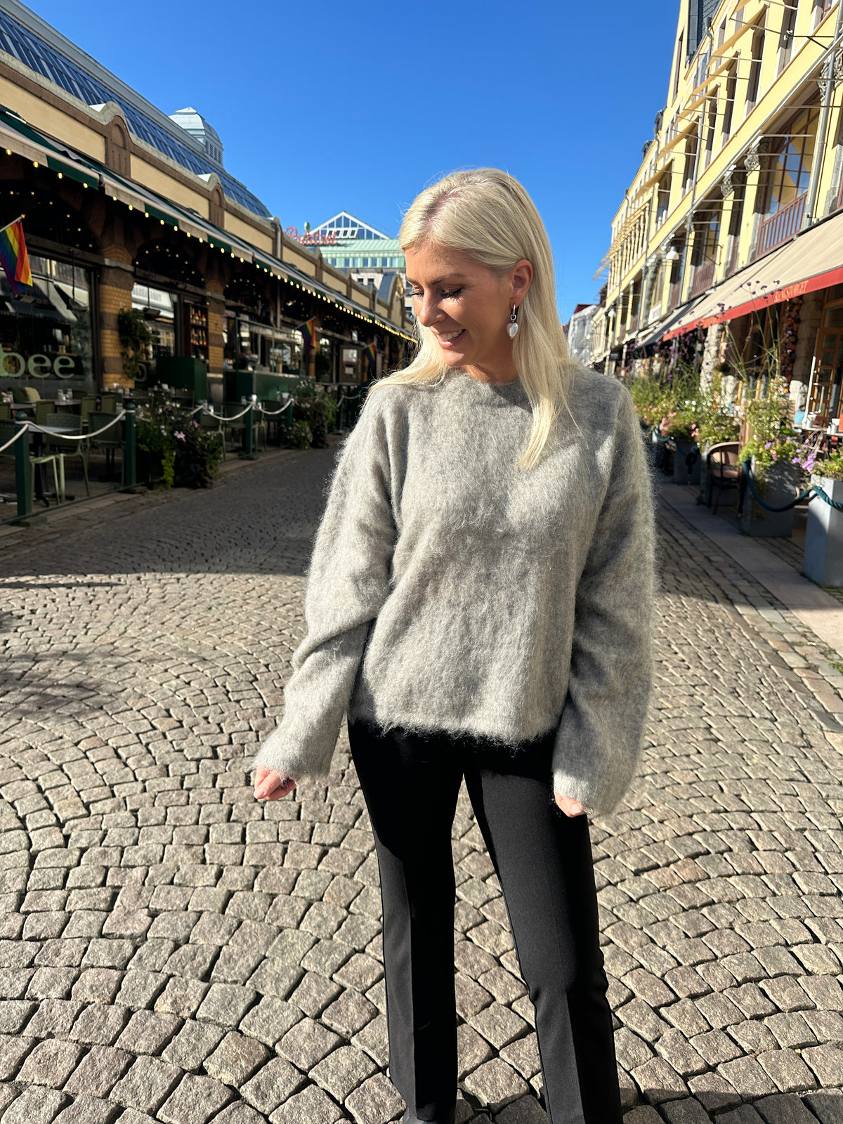 Yastilde Long Sleeve Mohair Blend Pullover Light Grey Melange