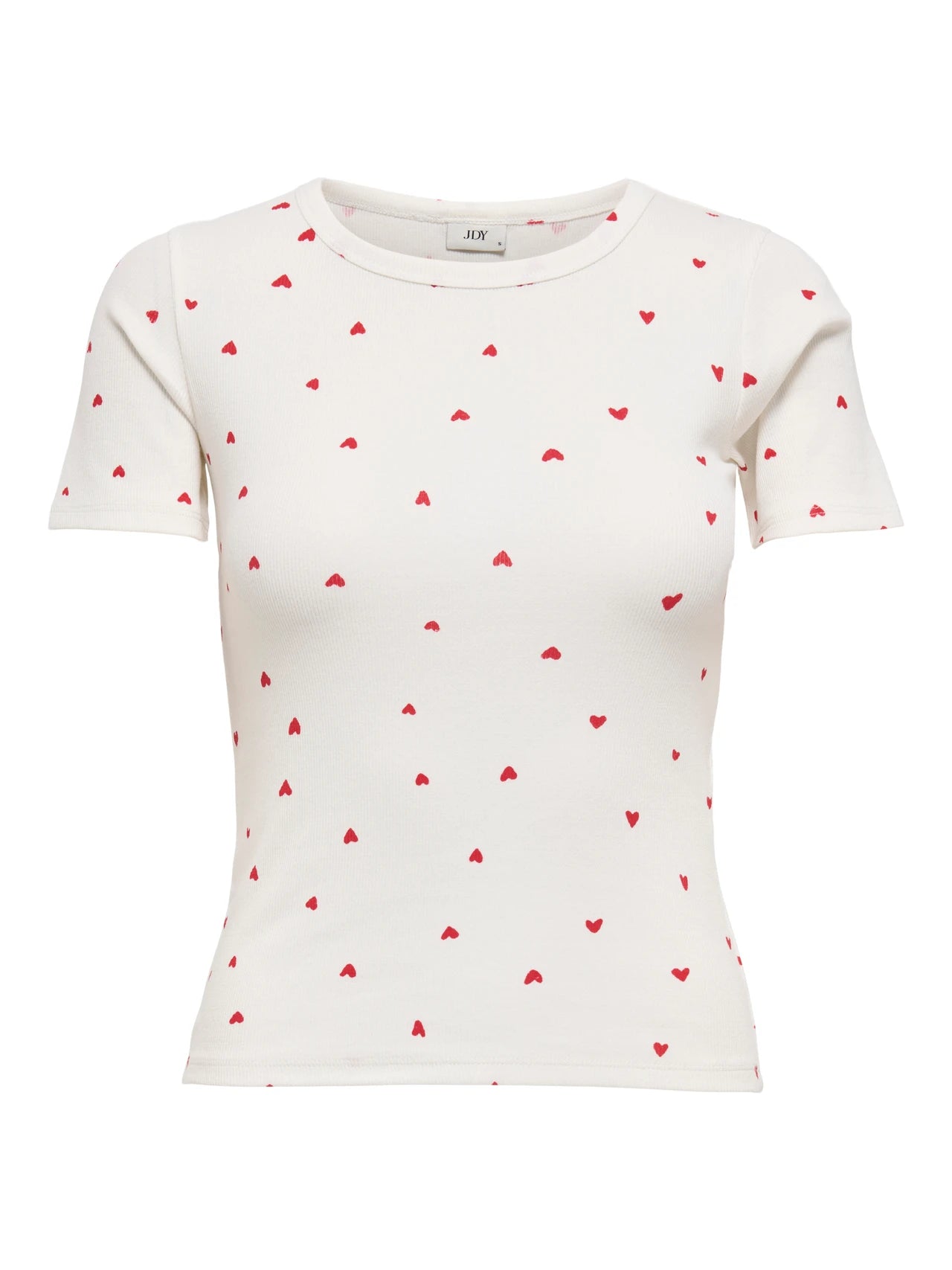 Jdylucky Short Sleeve O Neck Top Cloud Dancer Chinese Red Hearts