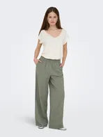 Oliv grön kostymbyxa i rak modell med resår in midjan.