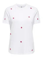 Onlketty Life Short Sleeve O Neck Top Bright White Strawberry