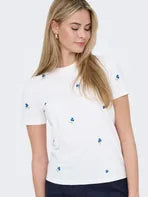 Onlketty Life Short Sleeve O Neck Top Bright White True Blue Flowers