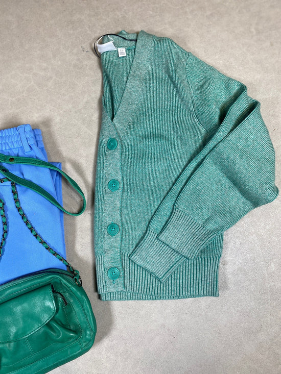 Viril Multi Short Long Sleeve Knit Cardigan Green Milieu W Alhambra