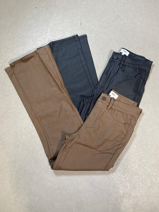 Objbelle Coated Flared Pants Dark Earth