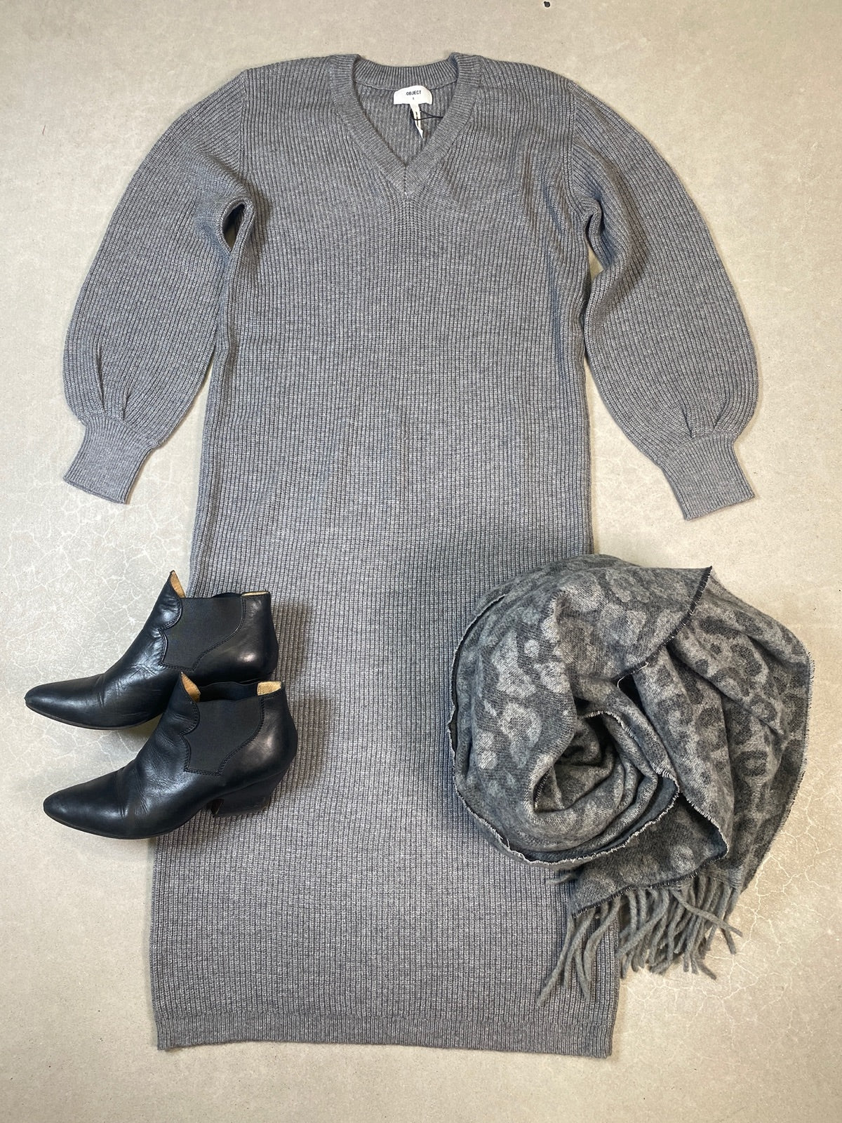 Objmalena Long Sleeve Knit Dress Medium Grey Melange