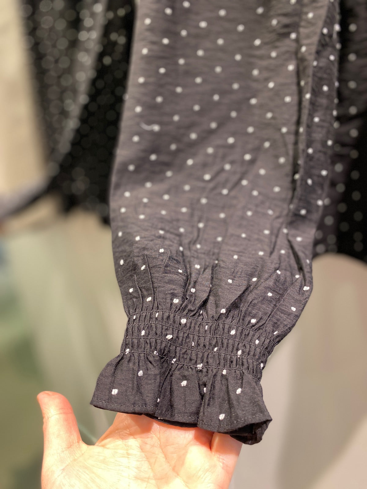 Objpetri Long Sleeve Top Black White Dots