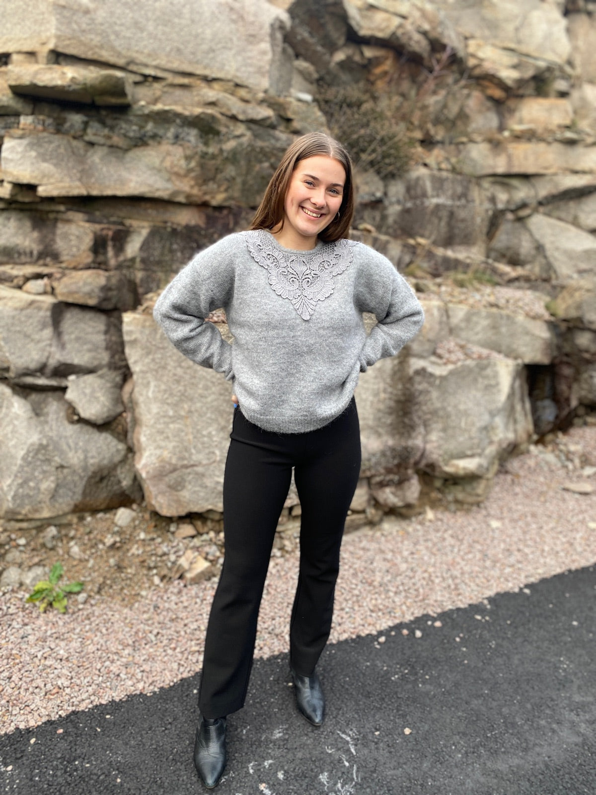 Slflacey Long Sleeve Knit Pullover Light Grey Melange