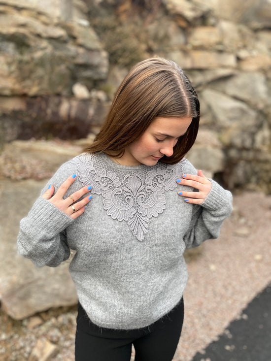 Slflacey Long Sleeve Knit Pullover Light Grey Melange